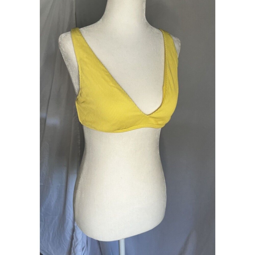 Roxy Juniors Yellow Ribbed Love The Oceana V-Neck Bikini Top ONLY Large